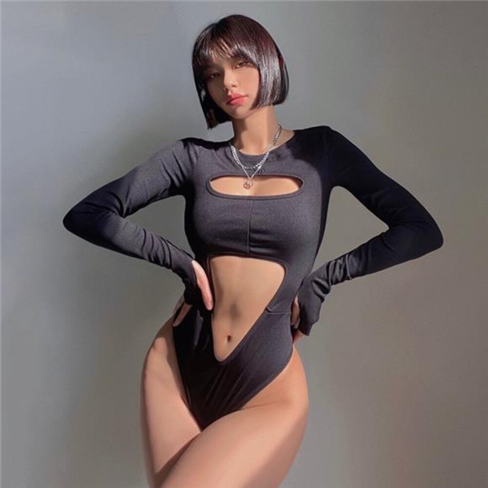 Casual Stand Collar Black Skinny Tank Sexy Bodysuit Women Tops Fashion Clubwear